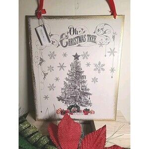 NWT 11"X9.5" Metal  Oh Christmas Tree Sign  Home Decor Wall Art Vintage Inspired